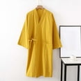 thumbnail image 1 of Womens Robe Long Cotton Linen Bathrobe 3/4 Sleeve Lightweight Soft Relaxed Fit Casual Loungewear With Pocket Yellow XL, 1 of 3