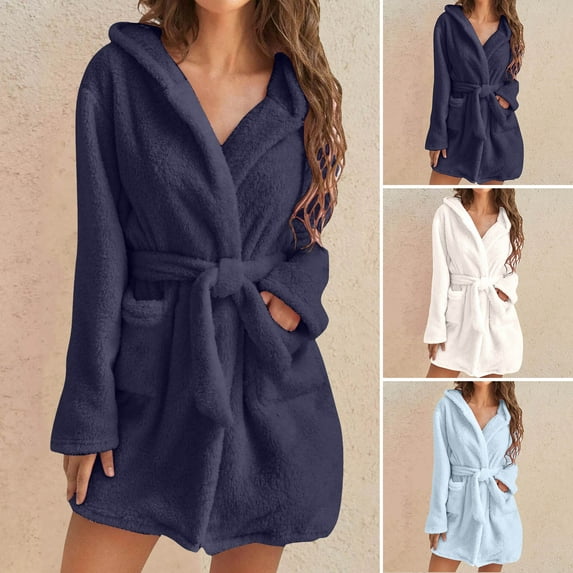 Womens Robe Plush, Winter Fleece Robes for Women, Long Bath Robe Plush Soft Warm Fleece Bathrobes