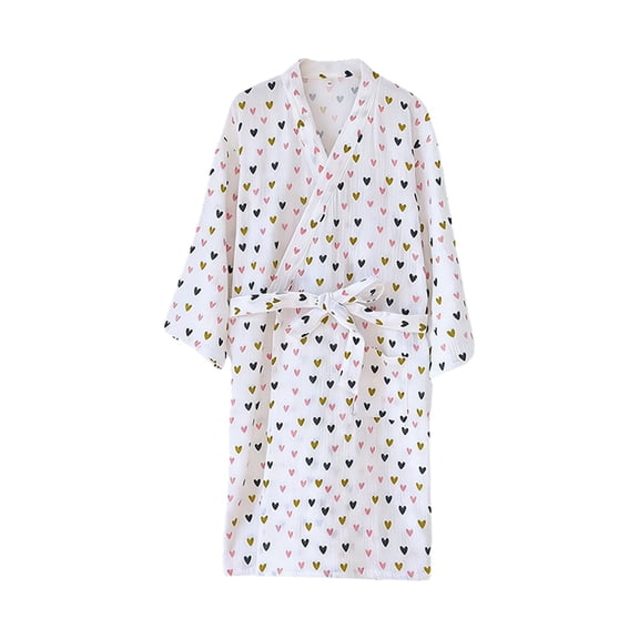Womens Robe Soft Kimono Heart Pattern Sleepwear for Women,White,M