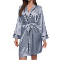 thumbnail image 1 of Womens Robe Summer Loungerhousehold Imitation Silk Simple Bathrobes Breathable Comfortable Sleepwears, 1 of 3