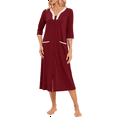 thumbnail image 1 of Womens Robes: AMITOFO Lightweight Summer Robe for Women Zip up 3/4 Sleeve Ladies Housecoats Loungewear with Pockets, Burgundy & S, 1 of 5