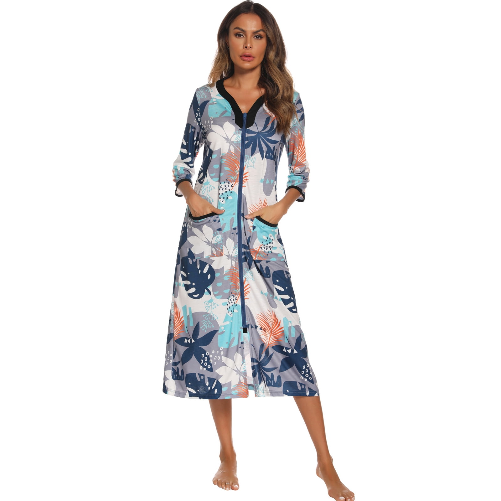 Womens Robes AMITOFO Lightweight Summer Robe for Women Zip up 3/4