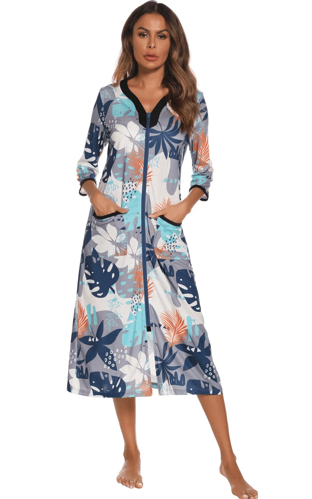 AMITOFO Women's Lightweight Zipper Robe, Summer Housecoat with Pockets ...