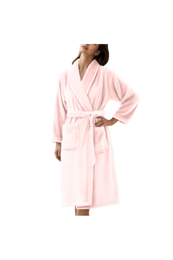 Womens Robes, Bathroom Towel Robes for Women Absorbent Shawl Collar Long Sleeve Mid Length Bathrobe with Belt
