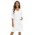 thumbnail image 1 of Womens Robes, Couples Bathrobe,Lightweight Blend Cotton Loungewear 3/4 Sleeves Zipper Front Nightgown Robes with Pockets & Belt,White S-2XL, 1 of 7