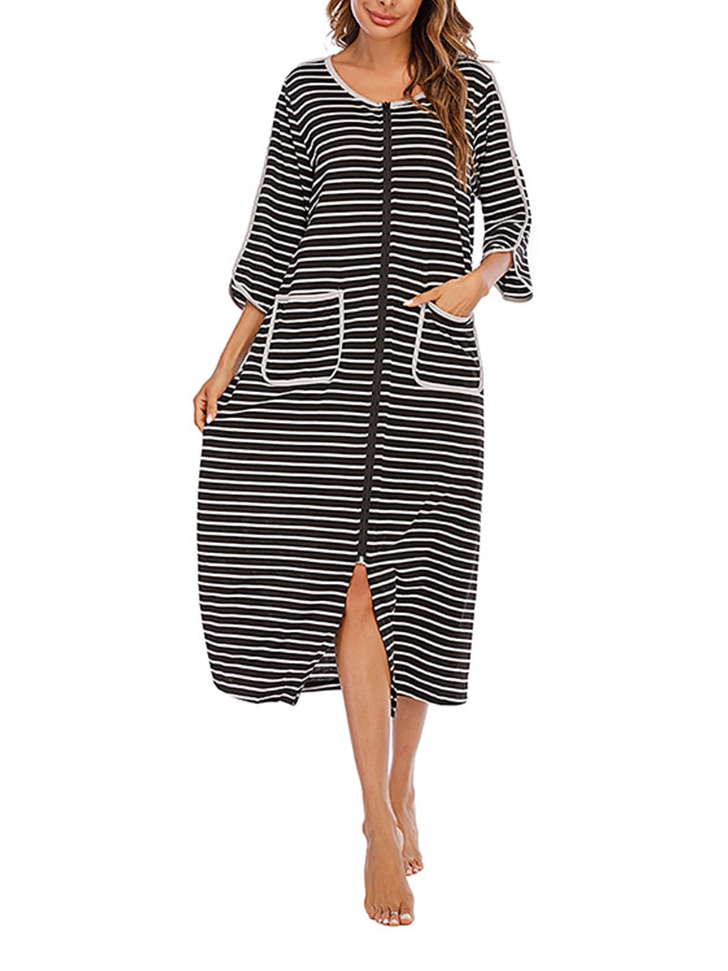 Womens Robes Dressing Gowns,Women Zipper Robe Short/Long Sleeve