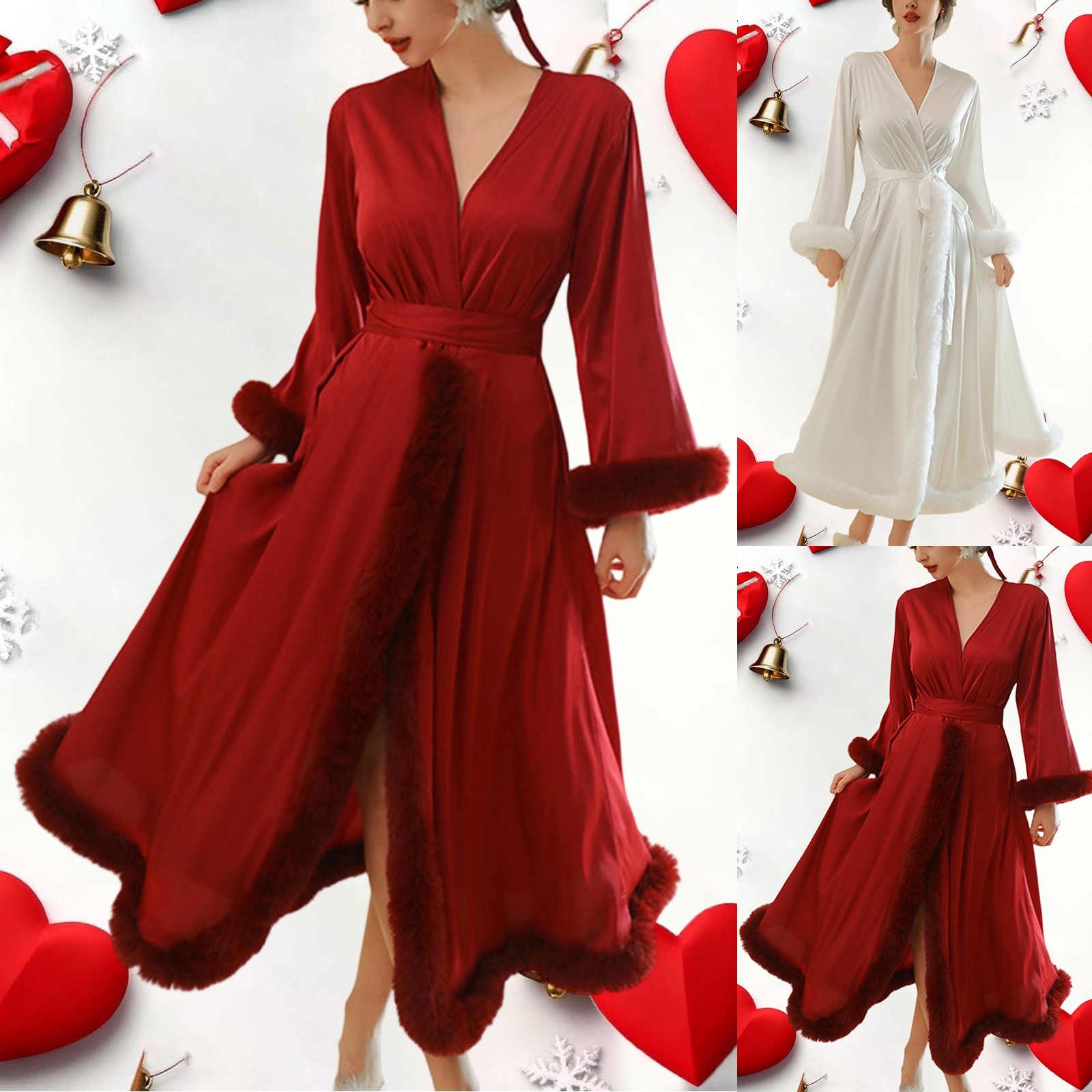 Womens' Robes Feather Red Robe Valentines Day Chiffon Sheer Long ...
