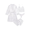 thumbnail image 1 of LOFIR Women’s Satin Pajama Set, 4-Piece Sleepwear with Lace Top, Shorts, and Robe – Ideal Gift for Women, 1 of 2