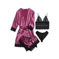 thumbnail image 1 of LOFIR Women’s Satin Pajama Set, 4-Piece Sleepwear with Lace Top, Shorts, and Robe – Ideal Gift for Women, 1 of 2