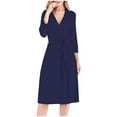 thumbnail image 1 of Womens Robes, Lightweight Wrap V-Neck 3/4 Sleeve Knee Length Bathrobe with Belt Breathable House Robes, 1 of 5