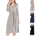 thumbnail image 1 of Womens Robes, Lightweight Wrap V-Neck 3/4 Sleeve Knee Length Bathrobe with Belt Breathable House Robes, 1 of 7
