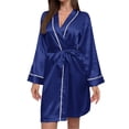 thumbnail image 1 of Womens Robes Long Sleeve Imitation Ice Silk Elegant Womens Pjs Sets,Navy,XL, 1 of 3