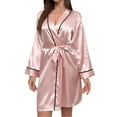 thumbnail image 1 of Womens Robes Long Sleeve Imitation Ice Silk Elegant Womens Pjs Sets,Pink,L, 1 of 3