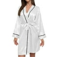 thumbnail image 1 of Womens Robes Long Sleeve Imitation Ice Silk Elegant Womens Pjs Sets,White,S, 1 of 3