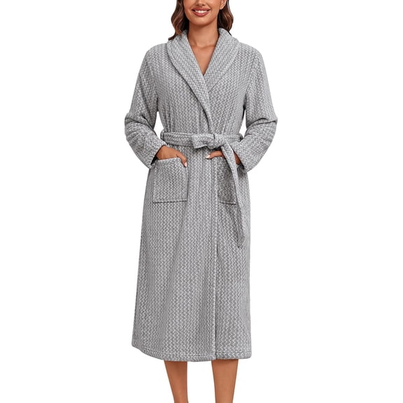 Womens Robes Plush Soft Long Bathrobe Cozy Warm Shawl Collar Fluffy Robe with Pockets Multi-color Coral Fleece Bathrobes For Adults