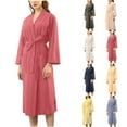 thumbnail image 1 of Womens Robes, Spa Bathrobes for Women Wrap V-Neck Long Sleeve Knee Length Belted Robe with Pockets Pajama Nightgown, 1 of 4