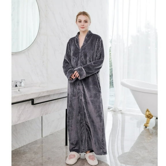 Womens Robes Warm Plush Winter Robe, Zip up Long Fleece Bath Robes Female, Zipper Bathrobes for Women