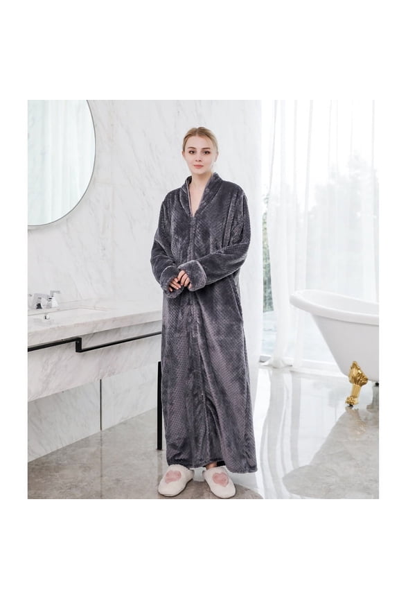 Womens Robes Warm Plush Winter Robe, Zip up Long Fleece Bath Robes Female, Zipper Bathrobes for Women