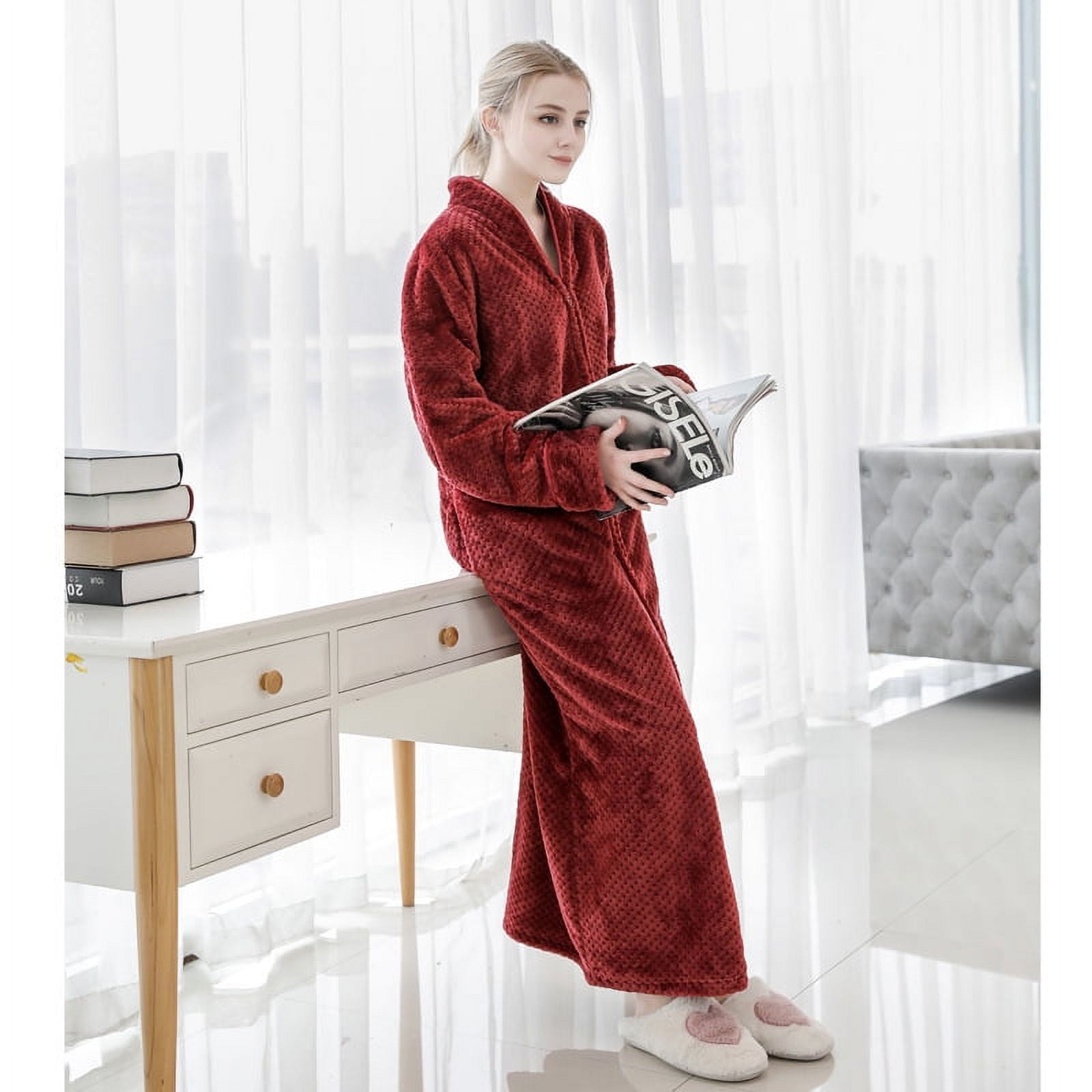 Womens Robes Warm Plush Winter Robe, Zip up Long Fleece Bath Robes