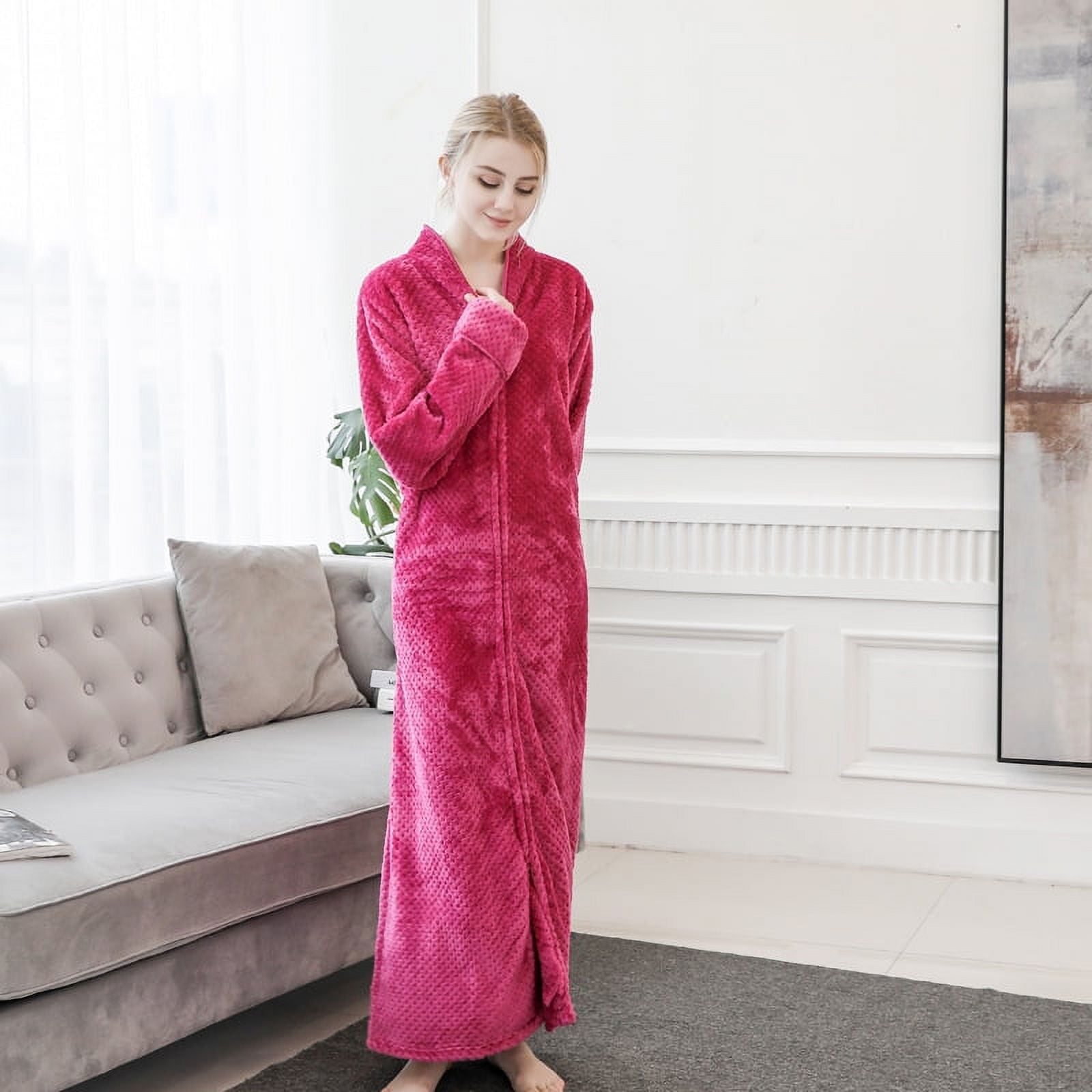 Womens Robes Warm Plush Winter Robe, Zip up Long Fleece Bath Robes ...