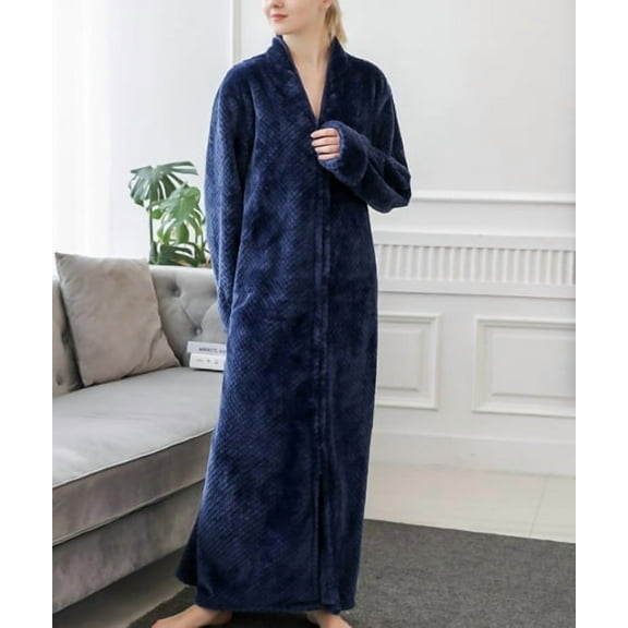 Womens Robes Warm Plush Winter Robe, Zip up Long Fleece Bath Robes Female, Zipper Bathrobes for Women