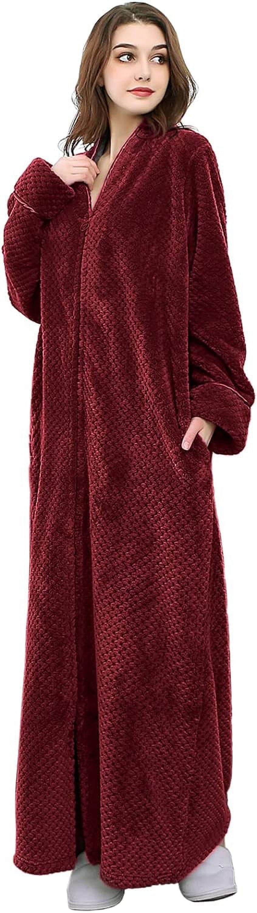 Womens Robes Warm Plush Winter Robe, Zip up Long Fleece Bath Robes