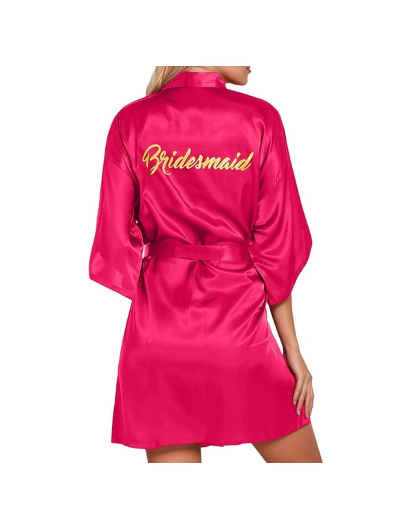 Womens Robes Wedding Party Team Bride Robe Letters Kimono Satin Pyjamas Bridesmaid Bathrobe Sleepwear
