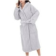 thumbnail image 1 of Womens Robes with Hood - Winter Thick Soft Fleece Hooded Bathrobe Belted, Side Pockets Absorbent Spa Bathrobes Mid Length House Coats Nightgown, 1 of 4