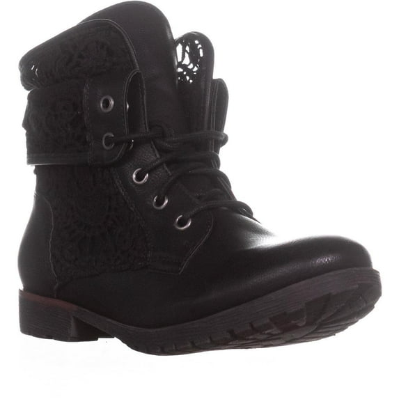Womens Rock & Candy Spraypaint Foldover Ankle Boots, Black
