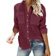 thumbnail image 1 of Womens Roll Up Cuffed Sleeve with Pockets Blouse Casual Work Plain Shirt, 1 of 2
