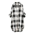 thumbnail image 1 of Womens Roll Up Long Sleeve TShirts Cotton Linen Casual Plaid Button Down Blouse Lapel Fall Lightweight Tops, 1 of 1