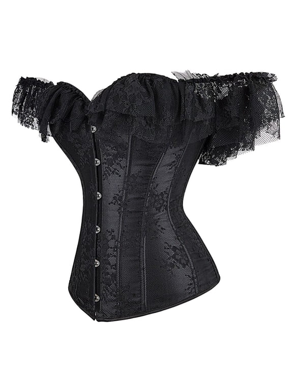 Womens Romantic Goth Off the Shoulder Corset Bustier Top Black M