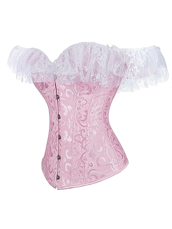 Womens Romantic Goth Off the Shoulder Corset Bustier Top Pink S