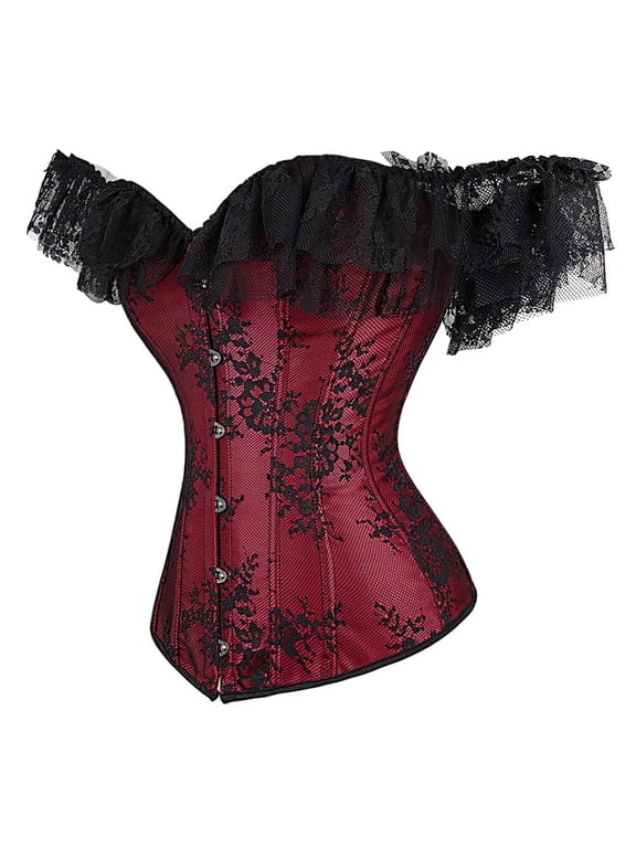 Womens Romantic Goth Off the Shoulder Corset Bustier Top Wine Red L