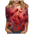 thumbnail image 1 of Womens Romantic Tops Cute Glitter Heart 3D Printed 3/4 Sleeve Tshirts Basic Tee for Valentines Days, 1 of 5