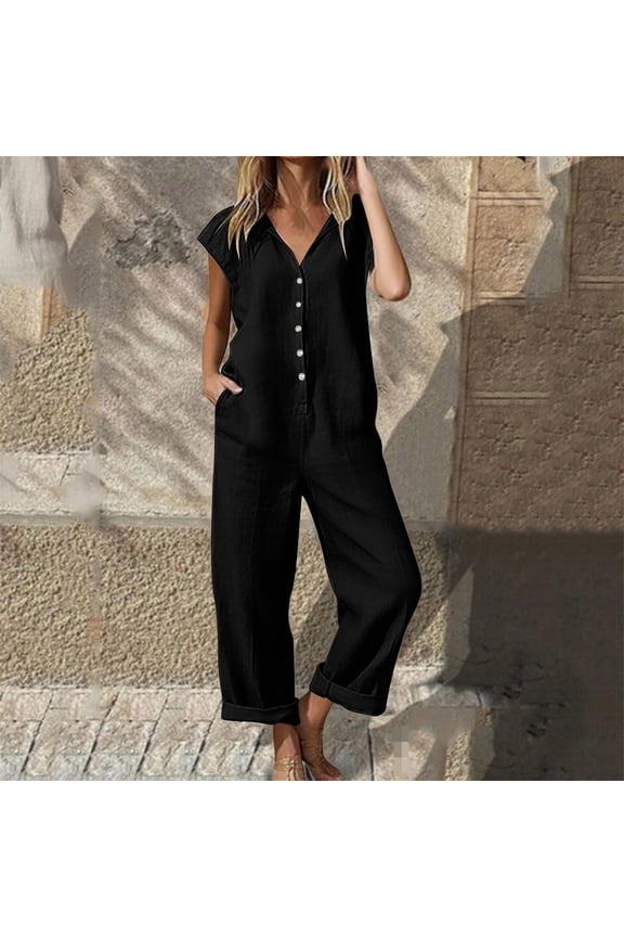 Womens Romper Button Down Overalls Style Long Pants Casual Jumpsuit 1 Piece For Summer Daily Wear Loose