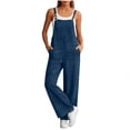 thumbnail image 1 of Womens Romper Casual Adjustable Button Strap Wide Leg Overalls Solid Color Cotton Linen Sleeveless Jumpsuit with Pockets, 1 of 9