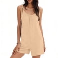 thumbnail image 1 of Womens Romper Shorts with Pockets Spaghetti Strap Cami Short Jumpsuits Ruffled Cute Summer One Piece Outfits (L, Khaki), 1 of 6