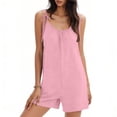 thumbnail image 1 of Womens Romper Shorts with Pockets Spaghetti Strap Cami Short Jumpsuits Ruffled Cute Summer One Piece Outfits (L, Pink), 1 of 1