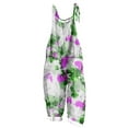 thumbnail image 1 of Womens Rompers Boho Jumpsuits for Women Linen Loose Casual Summer Rompers Floral Rompers Wide Leg Bib Overall with Pockets Romper Shorts Green M, 1 of 5