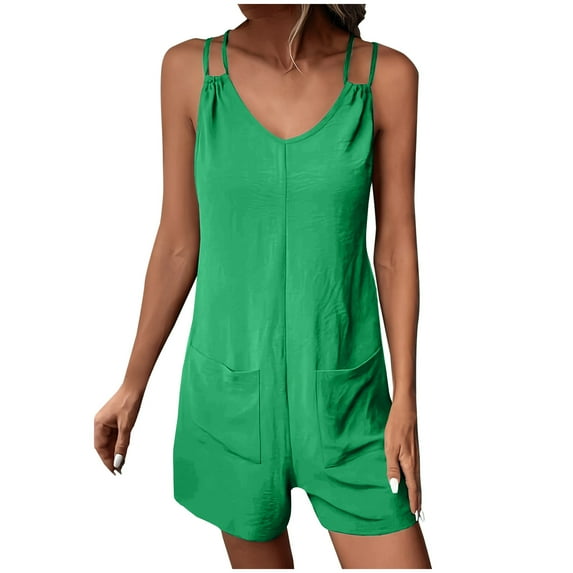 Womens Rompers Casual Sleeveless Shorts Jumpsuits Overalls with Pockets Summer Outfits Solid Color Clothes with Adjustable Strap