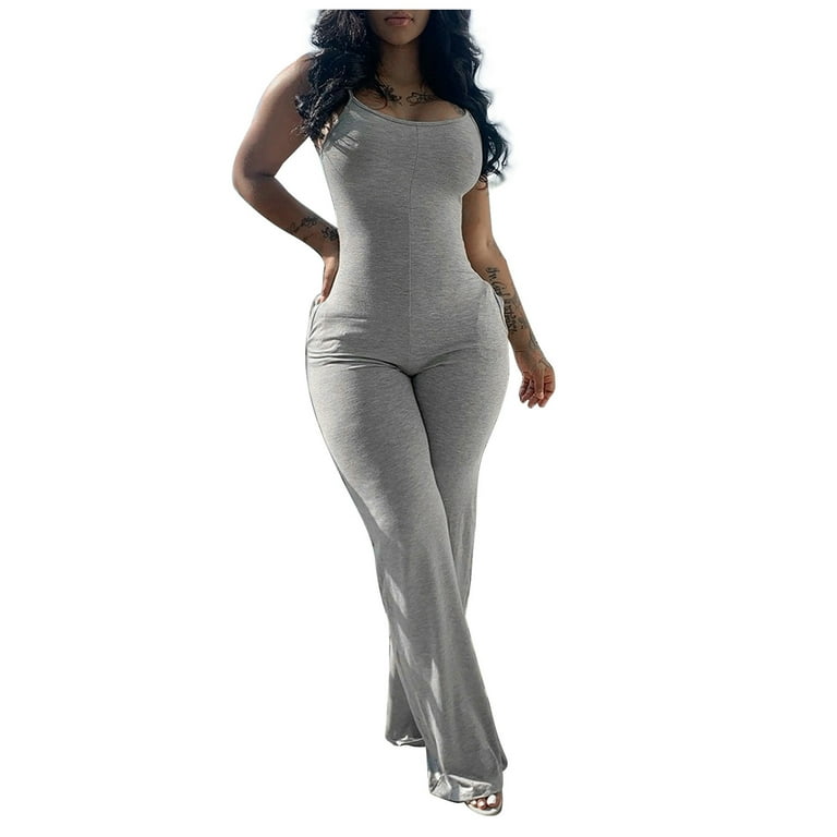 Casual Solid Color Pocket Buttons Backless U Neck Boot Cut Jumpsuits Casual Solid Color Pocket Buttons Backless U Neck Boot Cut Jumpsuits
