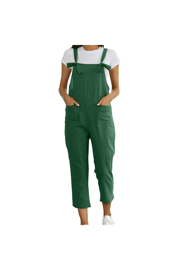 Womens Rompers For Summer Pants Dressy Washed Linen Bib Jeans Overalls Ripped Linen Womens Jumpsuits Summer Romper Army Green XL