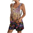 thumbnail image 1 of Womens Rompers Jumpsuits Summer Sleeveless Adjustable Knot Straps Shorts Butterfly Floral Print Overall Stretchy Jumpers with Pockets, 1 of 5