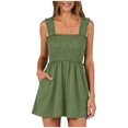thumbnail image 1 of Womens Rompers - Summer Casual Smocked Rompers Square Neck Sleeveless Wide Leg Short Jumpsuit with Pockets (S, Army Green), 1 of 8