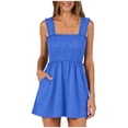 thumbnail image 1 of Womens Rompers for Summer Casual Smocked Jumpers Overalls Sleeveless Square Neck Jumpsuits with Pockets, 1 of 8