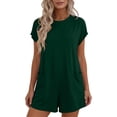 thumbnail image 1 of Womens Rompers for Summer Crew Neck Short Sleeve Overalls Shorts with Pockets Dressy One Piece Jumpsuits, 1 of 7