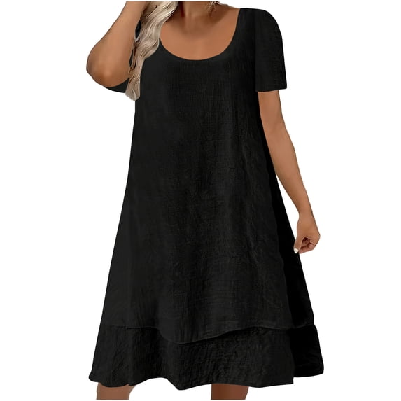 Womens Rompers for Summer Fashion Solid Round-Neck Short Sleeve Mini Dress Fashion Beach Vacation Clothes Black (Size:S-5XL)