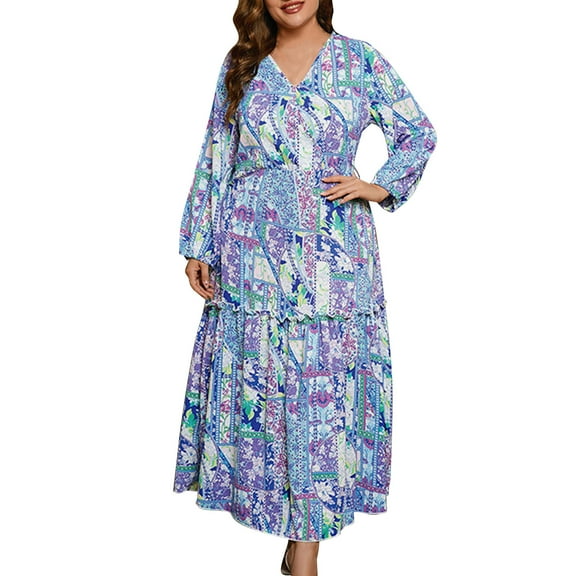 Womens Rompers for Summer Loose V-neck Dress Fashion Beach Vacation Clothes Blue (Size:XL-4XL)