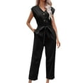 thumbnail image 1 of Womens Rompers for Summer Sleeveless V Neck Cropped Lace Up Jumpsuit, 1 of 4
